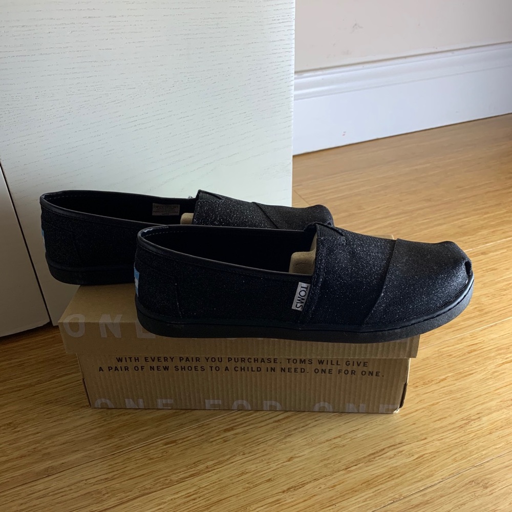 Toms Classic Black Glimmer Girls Shoes